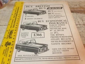 1959 BOND MINI CAR Original UK Sales Advert - Imagen 1 de 1