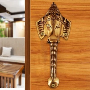 Manija de puerta principal de latón Ganesha acabado antiguo de 8 pulgadas - Imagen 1 de 6