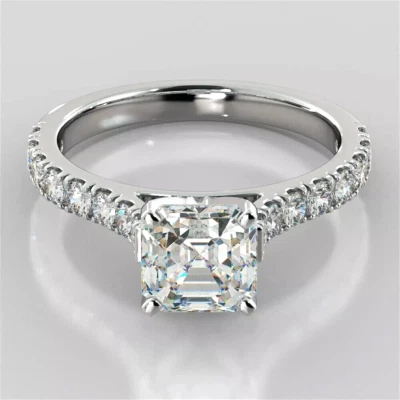 5Ct Asscher Cut Lab Created Diamond Women Engagement Ring 14K White Gold Plated - Image 1 of 4