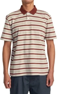 RVCA 男式 S/S Polo 衫 UP TOWN 条纹 - ANW - 中号 - 全新带标签最后一件左 — 第 1/4 张图片