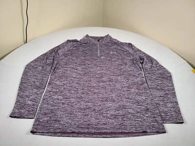 UNDER ARMOUR Sweatshirt Womens Large Purple Fleck Loose HEAT GEAR 1/4 Zip - Image 1 of 4