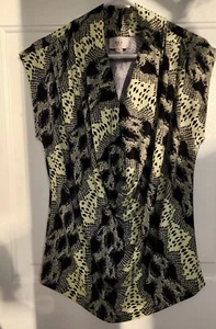 Women's Medium Eci Black And Yellow Sleeveless Blouse With Cowl Neck - Picture 1 of 3