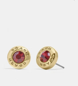 NEW COACH Boxed 54516 Open Circle Stone Stud Earrings Gold Tone Red Great Gift! - Picture 1 of 2
