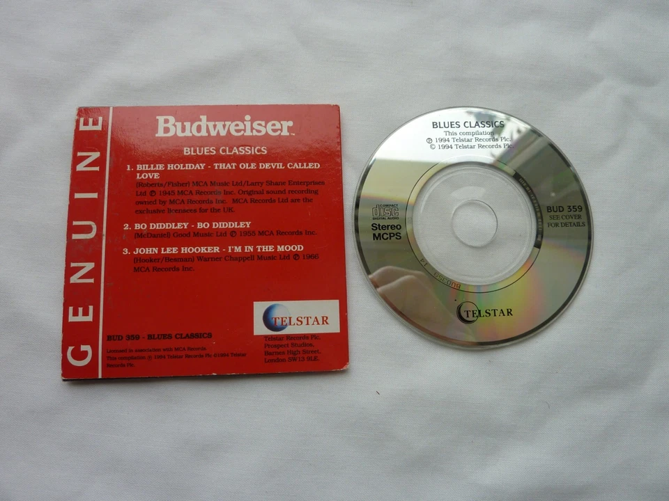 Genuine Budweiser Blues Classics Billie Holiday Bo Diddley mini CD single - Image 1 of 1