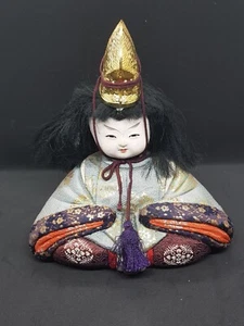 Vtg Japanese Hina Doll Figurine Ornament Kimekomi Wood Fabric Porcelain Emperor - Picture 1 of 7