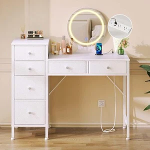 Vanity Desk with Mirror and Lights, Makeup Vanity Desk with Charging Station - Picture 1 of 8