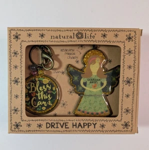 Natural Life Gift Set Bless This Car Key Chain & Guardian Angel Car Charm NEW - Picture 1 of 6