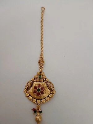 Joyería de boda con cabeza de pelo tradicional india étnica de Bollywood Maang Tikka Foto 1 de 2