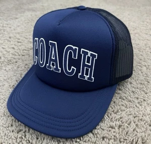 Coach Hat Ordinary Crown Navy Foam Trucker Snapback Arch Spellout Mesh Back Cap - Picture 1 of 7