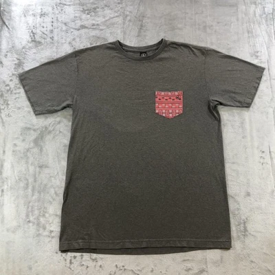 VTG Volcom Shirt Mens L Gray Short Sleeve Pocket Tee Red Geometric Chest Pocket - Image 1 of 4