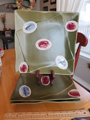 Style Eyes By Baum Bros. Asian Collection 10.75" Square Green Dinner Plates NEW  - Image 1 of 4