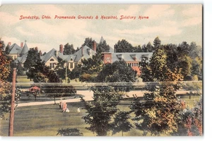 Postcard Promenade Grounds & Hospital Soldiers Home Sandusky Ohio German Litho - Picture 1 of 2