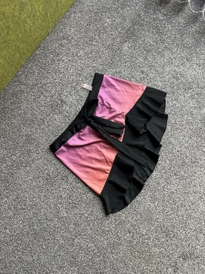 Goth Gradient Tie-die Swim Skirt XL Low Waist Bikini Ruffle Bow Ruch asymmetric  - Image 1 of 4