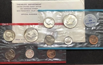 1964 P D UNITED STATES MINT SET 90% SILVER COINS KENNEDY HALF DOLLAR MS UNC - Image 1 of 4