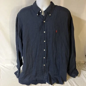 Ralph Lauren Mens Blake Shirt Blue Long Sleeve XL 100% Linen Red Logo Free Ship! - Picture 1 of 8