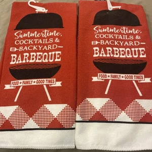 NWT~2 Summertime Kitchen Towels~ Cocktails & Backyard BARBECUE ~ 15 x 25 - Picture 1 of 5