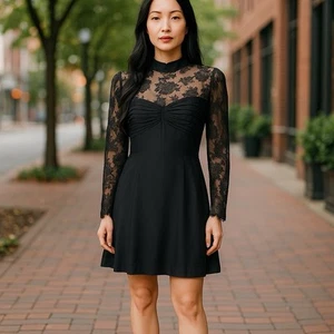 Vestido De Colección Adele Simpson Negro Seda Encaje Transparente 10 Cachichos Gótico Victoriano Años 80 - Imagen 1 de 11