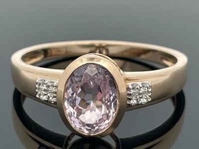 RING GR. 21 (CA.66) AUS 375/- GELBGOLD MIT KUNZIT & ZIRKON  SCHMUCKJAGD - Bild 1 von 3