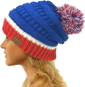 CC Football Basketball Team Farben Bommel Winter Grobstrick dehnbar Strick Beanie Mütze - Bild 1 von 41