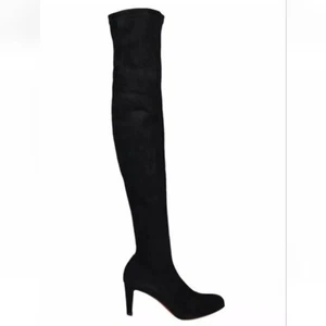 Christian Louboutin Alta Top 70 Suede Stretch Black Over the Knee Boots 35.5 - Picture 1 of 9