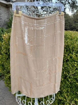 FALDA M-A-G BY MAGASCHONI NUEVA CON ETIQUETAS $260 BRONCEADA SEQINED 100% SEDA TALLA 8 Foto 1 de 4