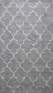 Trellis Gray/ Silver Oriental Modern Area Rug Wool/ Silk Hand-tufted Carpet 5x8