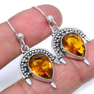 Aaa+++ Citrine Gemstone 925 Sterling Silver Jewelry Earring 1.7" M1568