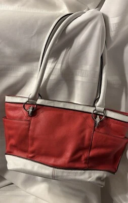 Bolso de Mano Tignanello Cuero Rojo y Blanco, Lindo, Amplio Bolso!  Difícil de encontrar, usado en excelente estado! Foto 1 de 4