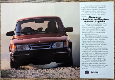 1989 Saab 900 Turbo Red Gravel Road Photo Above Average Original Color Print Ad - Image 1 of 2