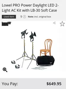 Lowel PRO Power Daylight LED Lights - 2-Light Kit w/ Stands No Power supplies - Picture 1 of 10