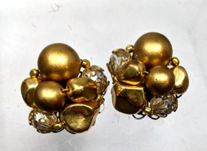 VTG Gold Clip on Earrings 1" Cluster - Picture 1 of 2