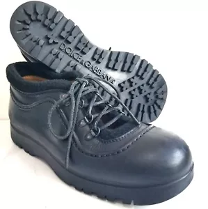 DOLCE & GABBANA Hiking Boots Black Rubber Leather No Tongue Trim Mens 9.5 / 10.5 - Picture 1 of 12