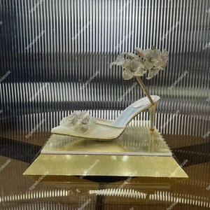 Women's Gauze Rhinestones Embroidered Sandals High Heels shoes - Picture 1 of 13