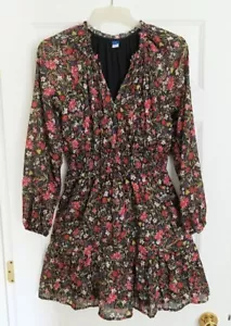 OLD NAVY BLACK FLORAL COTTAGECORE BOHO PEASANT RUFFLED HEM ALINE PRINCESS DRESS - Picture 1 of 3