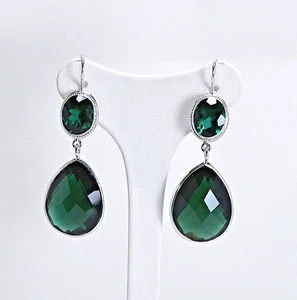 ORECCHINI IN ARGENTO 925 CON GOCCE QUARZO VERDE IDROTERMALE PENDENTI AGHT 0640 - Foto 1 di 3
