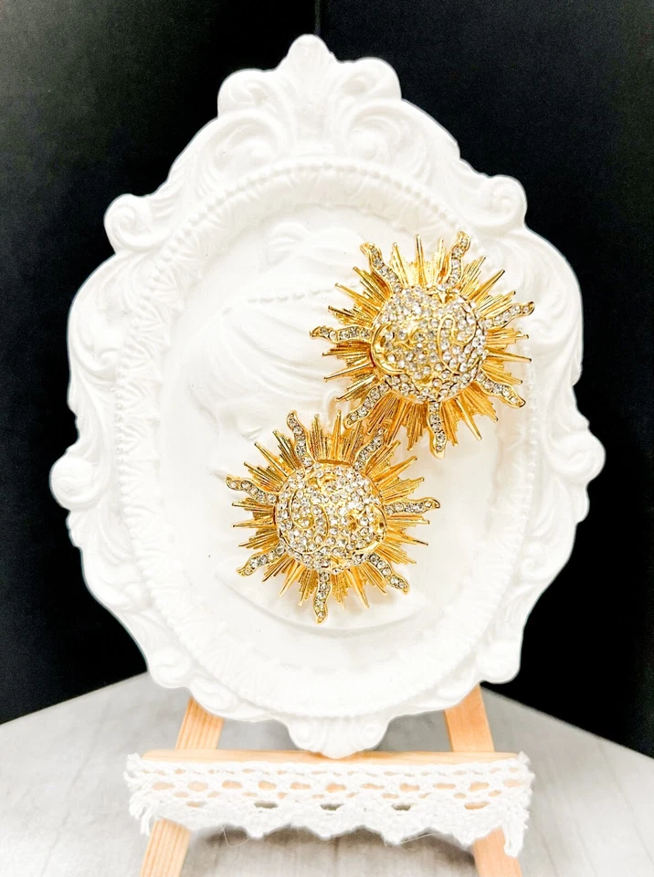 Pendientes Girasol, Pendientes Florales de Cristal, Pendientes de Flores, Pendientes de Oro Foto 1 de 4