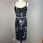 Marchesa Notte Womens Floral Embroidered Tulle Sheath Dress 6 Black Sleeveless