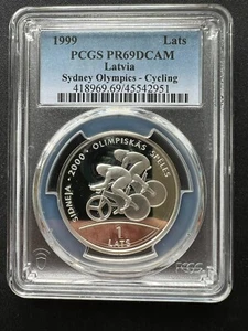 Letonia 1999 1 lats plata -top pop- pcgs pr69 dcam---- Juegos Olímpicos de Sydney---- - Imagen 1 de 2