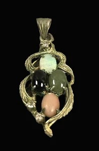 MULTI STONE (Opal, Jade, Onyx, Coral), GOLD TONE PENDANT /CHARM - Picture 1 of 4