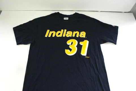 Champion Reggie Miller #31 Indiana Pacers Navy Blue T-Shirt Sz L Made in USA Cover