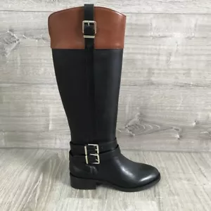 NIB $179.50 INC International Concepts Frankii Riding Boots, Black/Cognac Sz 5M - Picture 1 of 7