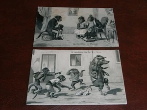 TWO ORIGINAL ANTHROPOMORPHIC MONKEY EMBOSSED POSTCARDS. - Picture 1 of 2