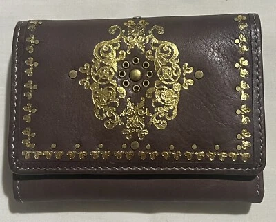 Kate Landry Brown Gold Embellished Leather Trifold Wallet NWT Hard To Find - Image 1 of 4