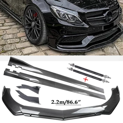 Carbon Fiber Front Bumper Lip Spoiler & Side Skirt For Mercedes-Benz C180 Foto 1 de 4