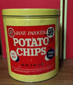Vintage Jane Parker Potato Chip Tin 1 lb Size By A & P Tea Co. - Picture 1 of 8
