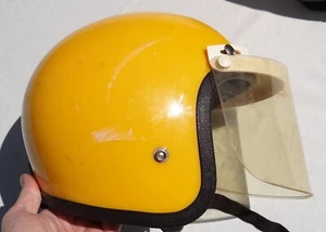 Vintage Yellow Bell Style Racing Helmet w/Face/Bug Shield Man Cave Collectable - Picture 1 of 13