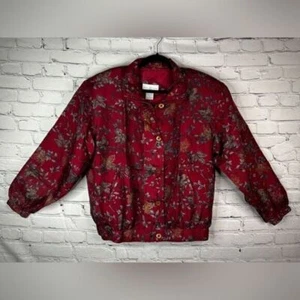 Vital Zone Vintage 100% Silk Soft Maple Leaf Print Full Zip Jacket Dead Stock - Picture 1 of 13