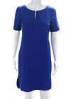 Adrianna Papell Womens Short Sleeve Scoop Neck Sheath Dress Cobalt Blue Size 2