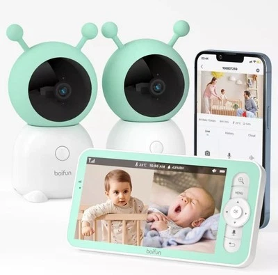 BOIFUN Babyphone con 2 Telecamere 5 Pollici 2K Split Screen Video Babyphone Temperatura - Immagine 1 di 4