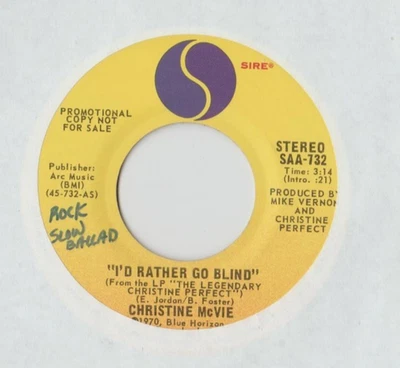 Christine McVie – I'd Rather Go Blind 45 RECORD mono/stereo FLEETWOOD MAC - Image 1 of 2